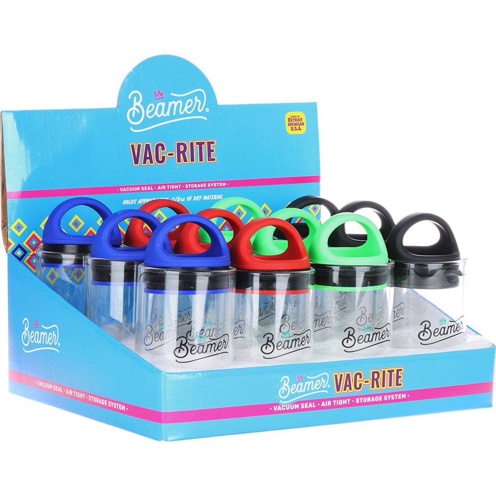 12ct Beamer VAC-RITE Vacuum-Sealing Airtight 3.5g Jar | Display