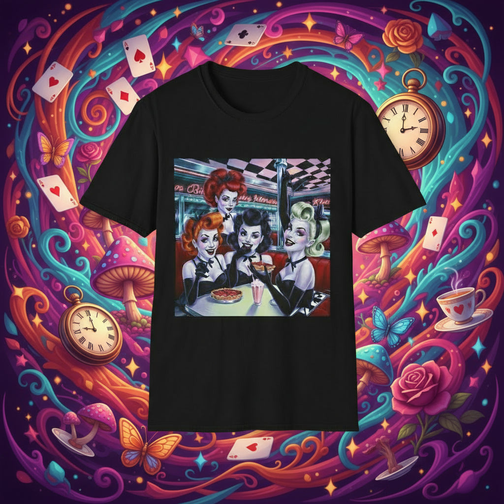 Spooky Beauties Retro Diner Vibes Unisex Softstyle T-Shirt | Rose Meow™ | Vintage Aesthetic