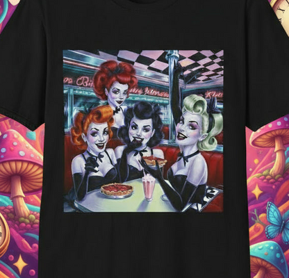 Spooky Beauties Retro Diner Vibes Unisex Softstyle T-Shirt | Rose Meow™ | Vintage Aesthetic