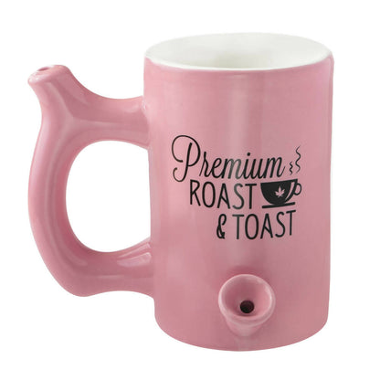 PINK ROAST & TOAST PIPE MUG WITH BLACK PRINT