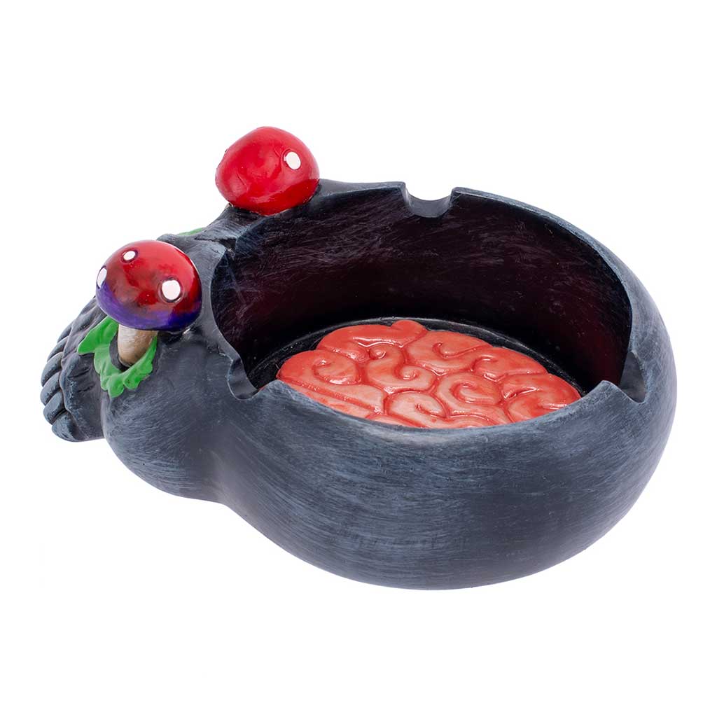 BLACK SKULL PINK BRAIN & MUSHROOM EYES ASHTRAY
