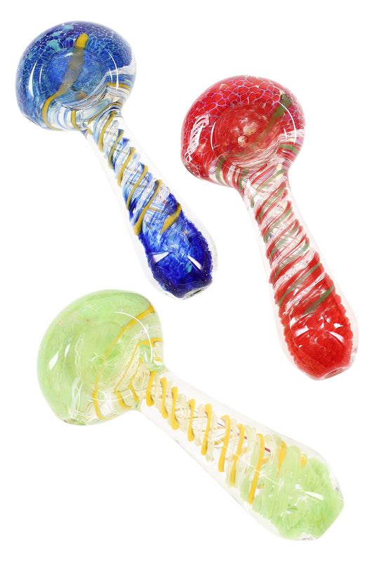 “Mini Carnival” 3.5″ Color-Changing Spiral Frit Spoon Pipe – Assorted Colors