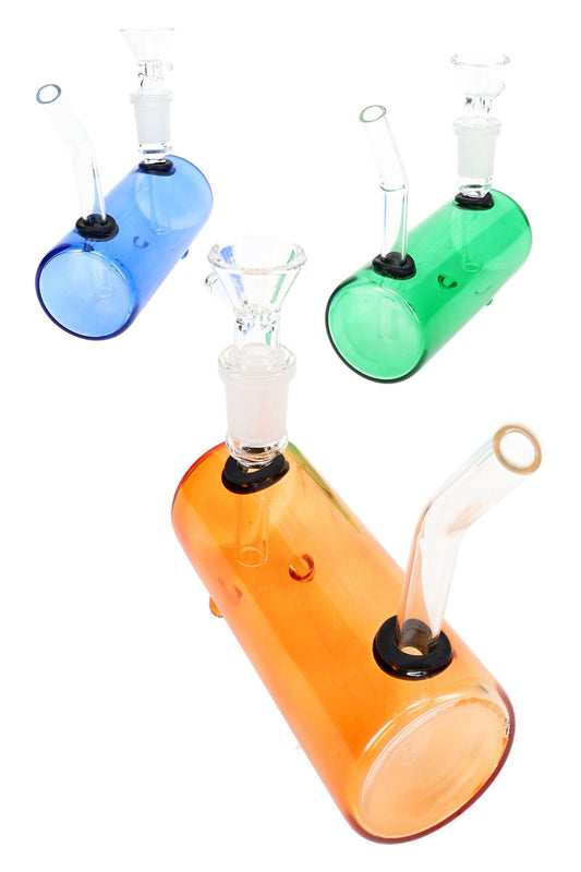 Colored Glass Barrel Bong “Mini Drum” – 4½″ – 14.5 mm Female – Bowl Included – Assorted Colors