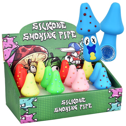 Spacey Facey Mushroom Silicone Hand Pipe - 3" / 12 Pcs
