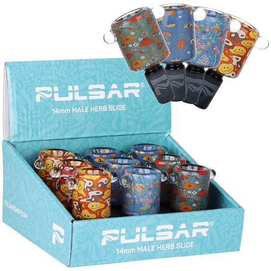 9CT DISPLAY - Pulsar Inside Print Herb Slide - Design Series Assortment / 14mm M