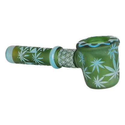 Flower of Leaf Sandblasted Glass Hand Pipe - 4.75"" / Colors Vary