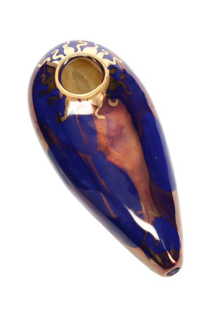 Ancient Creations Ceramics 4″ Oval Ceramic Hand Pipe – Brass Screen – US-Made