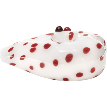 Elegant White Heart-Shaped Glass Hand Pipe with Red Polka Dots