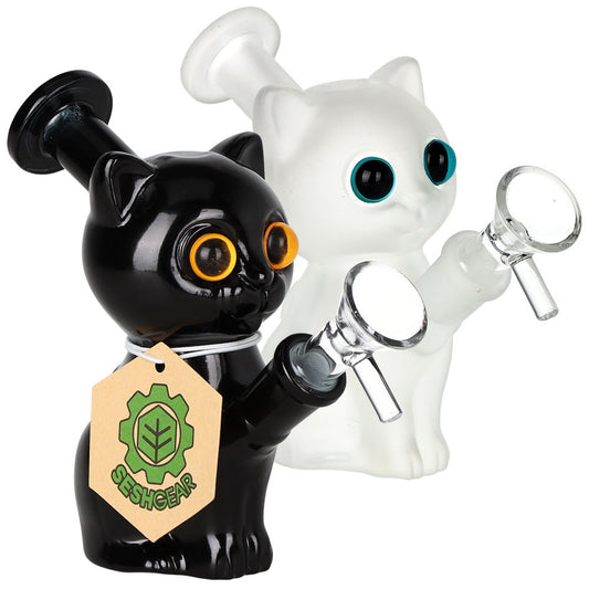 SeshGear Mesmorizing Kitty 2pc Glass Water Pipe Set - 4.75"/ 14mm F / Assorted Colors