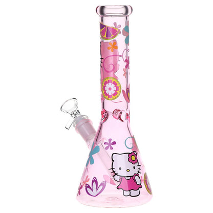 Greetings Feline Glass Beaker Water Pipe | 10" | 14mm F | Designs Vary