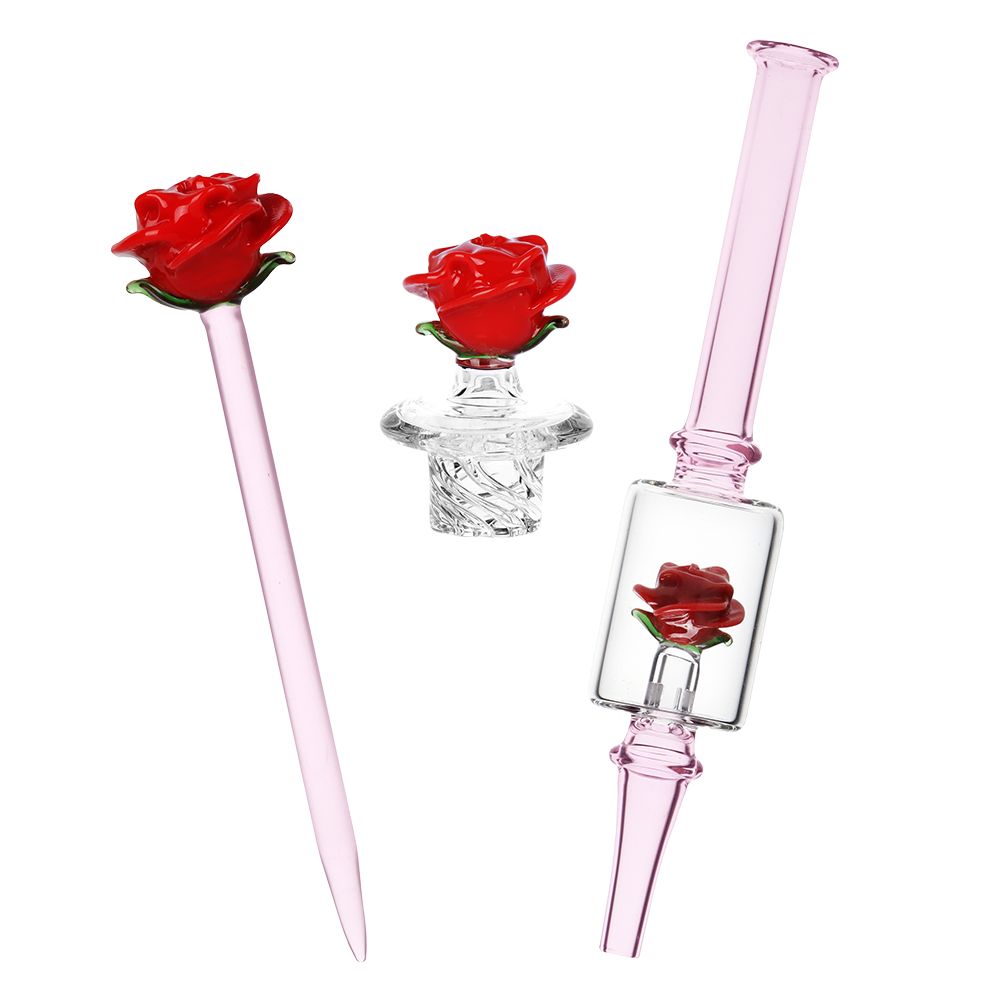 Pulsar Valentine's Rose Glass Dab Rig Set - 8.25" / 14mm F