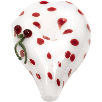 Elegant White Heart-Shaped Glass Hand Pipe with Red Polka Dots