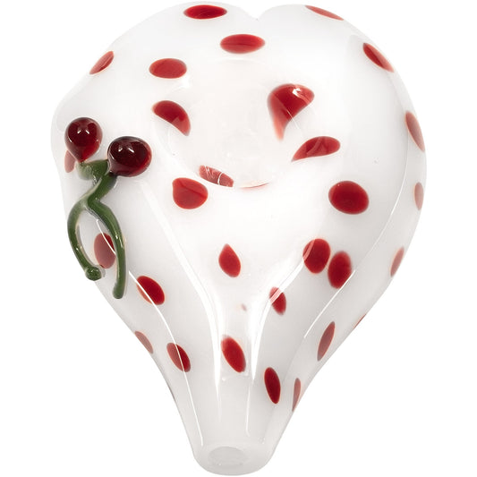 Elegant White Heart-Shaped Glass Hand Pipe with Red Polka Dots