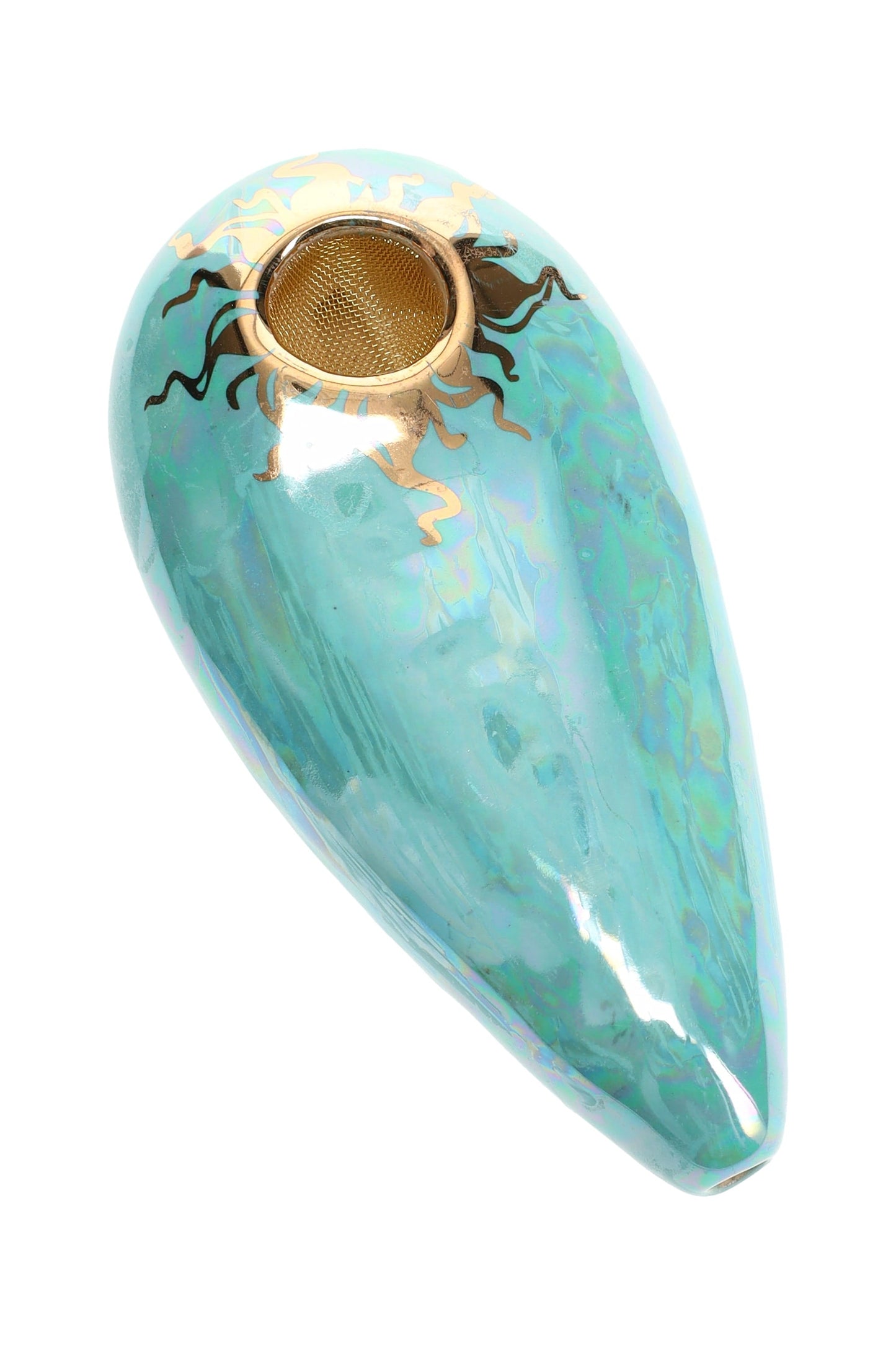 Ancient Creations Ceramics 4″ Oval Ceramic Hand Pipe – Brass Screen – US-Made