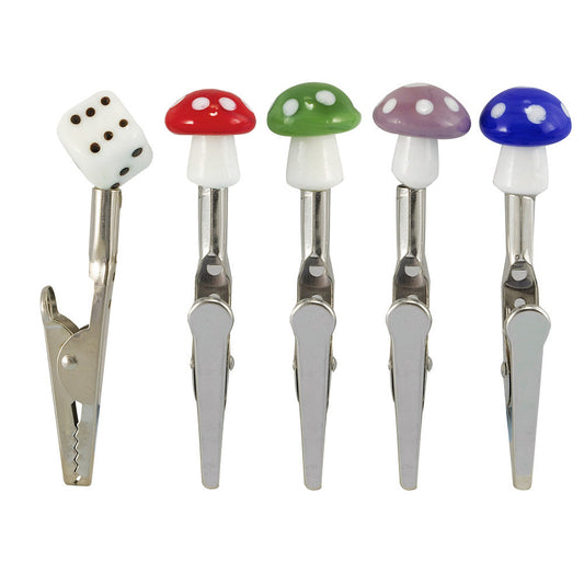 BULK Ceramic Tip Mushrooms & Dice Roach Clips | 50pc Bag