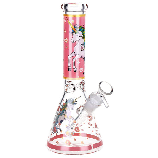 Pink Unicorn Beaker Glass Water Pipe - 10" / 14mm F