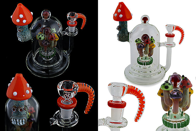 Stunning & Detailed Mushroom Glass Water Pipe - Handmade