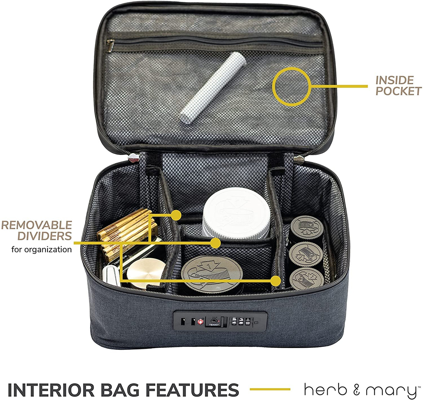 Herb & Mary | Smell Proof Accessories Storage Stash Case w/Integrated Combo Lock (Large)