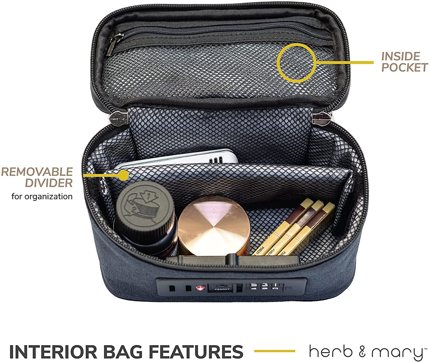 Herb & Mary | Smell Proof Accessories Storage Stash Case w/Integrated Combo Lock (Small)
