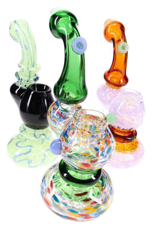 Colorful Frit Glass Sherlock Bubbler “Party Pebbles” – 7.5″ – Assorted Colors