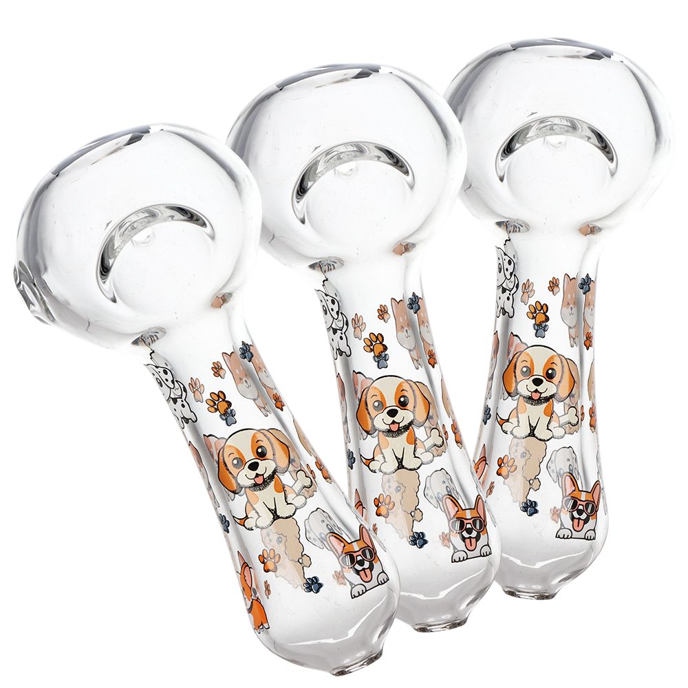 Pulsar Cute Doggies Glass Spoon Pipe - 4.5" 3ct