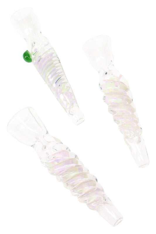 Clear Twisted Frit Glass Chillum “Aurora Twist” – 3.5″ – Assorted