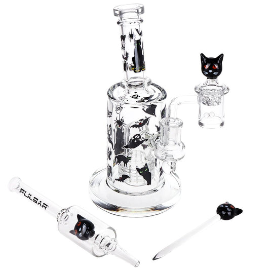 Pulsar Superstitious Kitty Glass Dab Rig Set - 8" / 14mm F