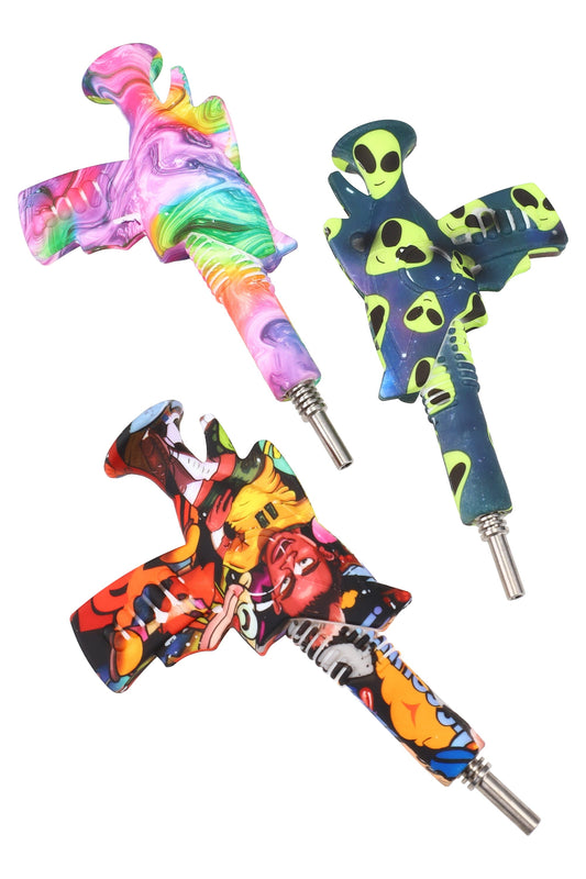 Silicone Decal Martian Ray-Gun Dab Straw “Space Blaster” – 6″ – Assorted / Colors Vary