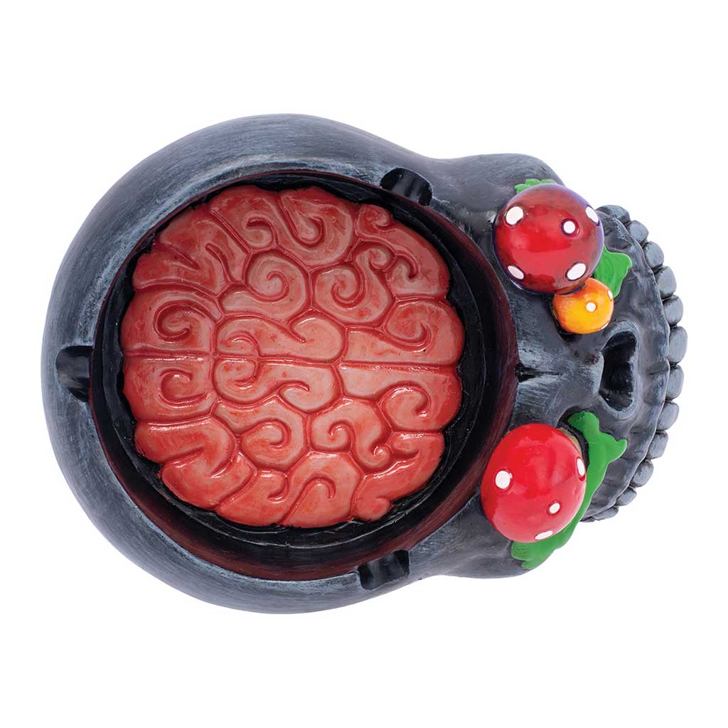 BLACK SKULL PINK BRAIN & MUSHROOM EYES ASHTRAY