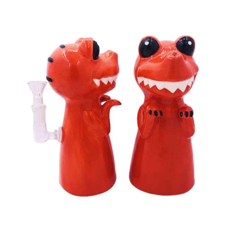 8" Vintage Red Dragon Ceramic Bong – Playful Mythical Creature Design[ES092WP]