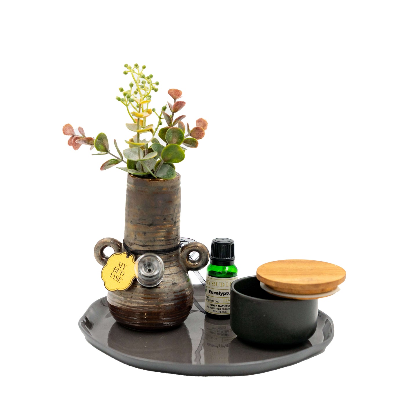 Eucalyptus Set - earthenware vase bong with essential oil and tray