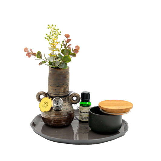 Eucalyptus Set - earthenware vase bong with essential oil and tray