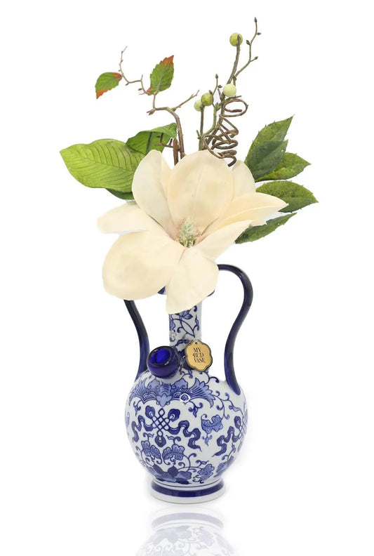 Double Happiness Vase Bong - blue and white porcelain