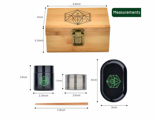 Vintage Stash Box Bundle - Ancient Symbol Design - Grinder - Rolling Tray - Airtight & UV Protecting Glass Jar - Accessory Gift Kit - Secure Storage Box - Lock & Key - Leaf-Way Brand Accessories