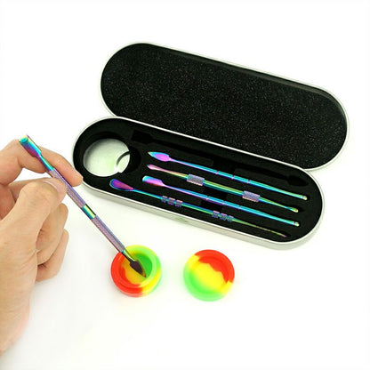 Stainless Steel Dabber Tool Set - 6 Pc Tool Kit- 440 Stainless Steel & Rainbow Silicone jar