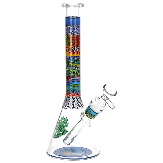 SeshGear Tehchnicolor Zig Wag Beaker Glass Water Pipe - 10" / 14mm F / Colors Vary