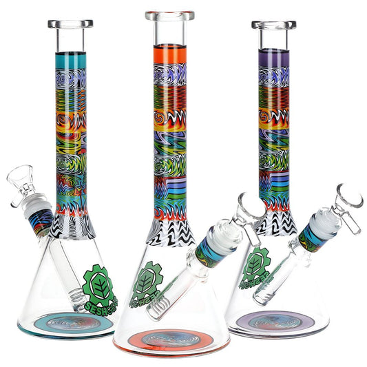 SeshGear Tehchnicolor Zig Wag Beaker Glass Water Pipe - 10" / 14mm F / Colors Vary