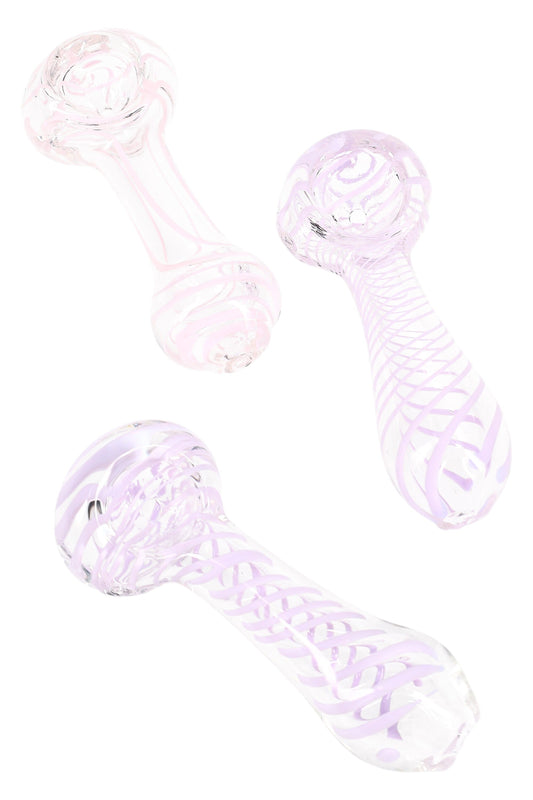 Neon Striped Clear Glass Spoon Pipe “Pastel Pop” – 3.5″ – Assorted
