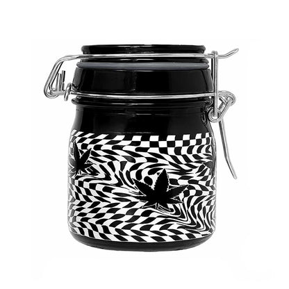 CHECKERBOARD LEAVES STORAGE JAR WITH CLAMPING LID