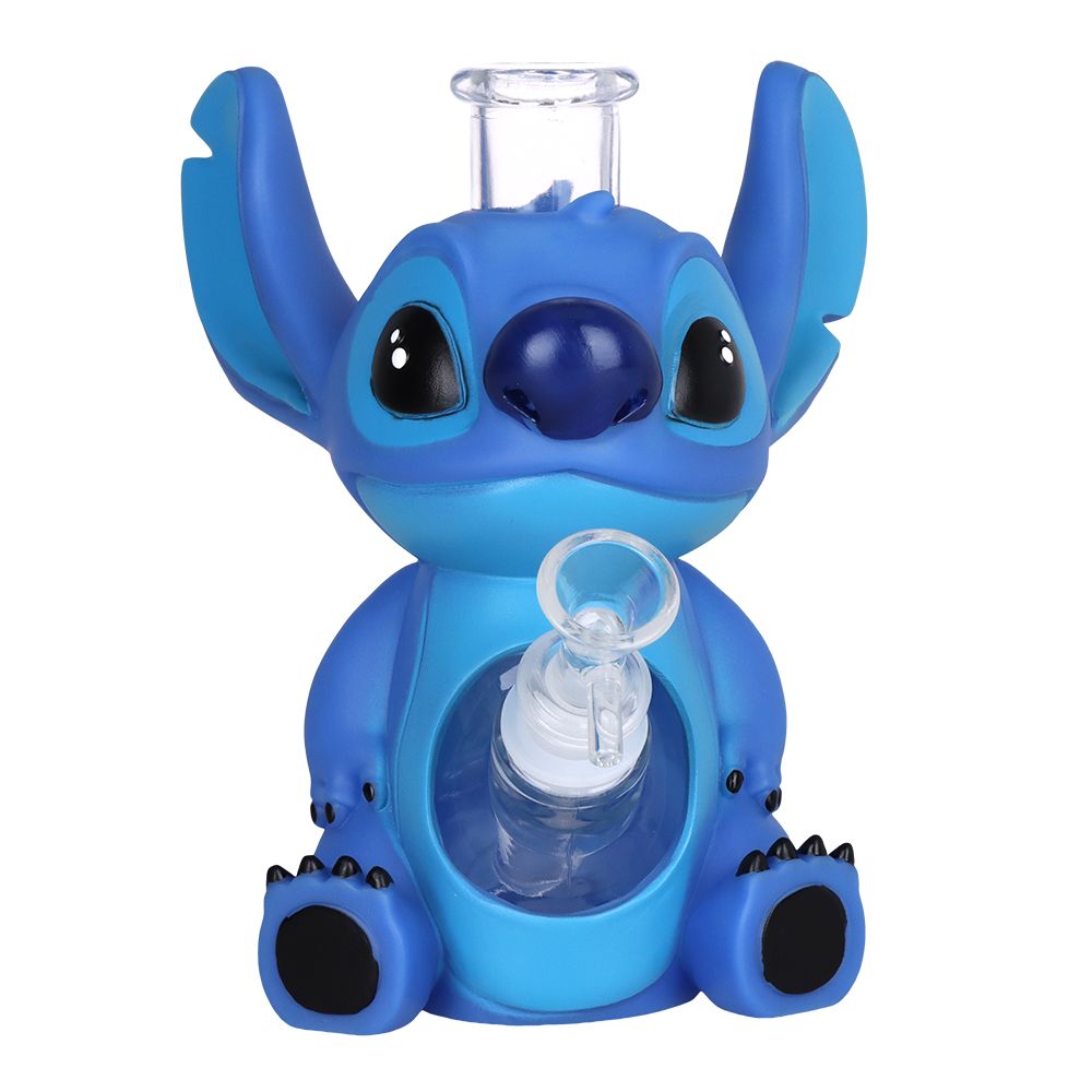 Little Blue Creature Vinyl on Glass Water Pipe - 7" / 14mm F