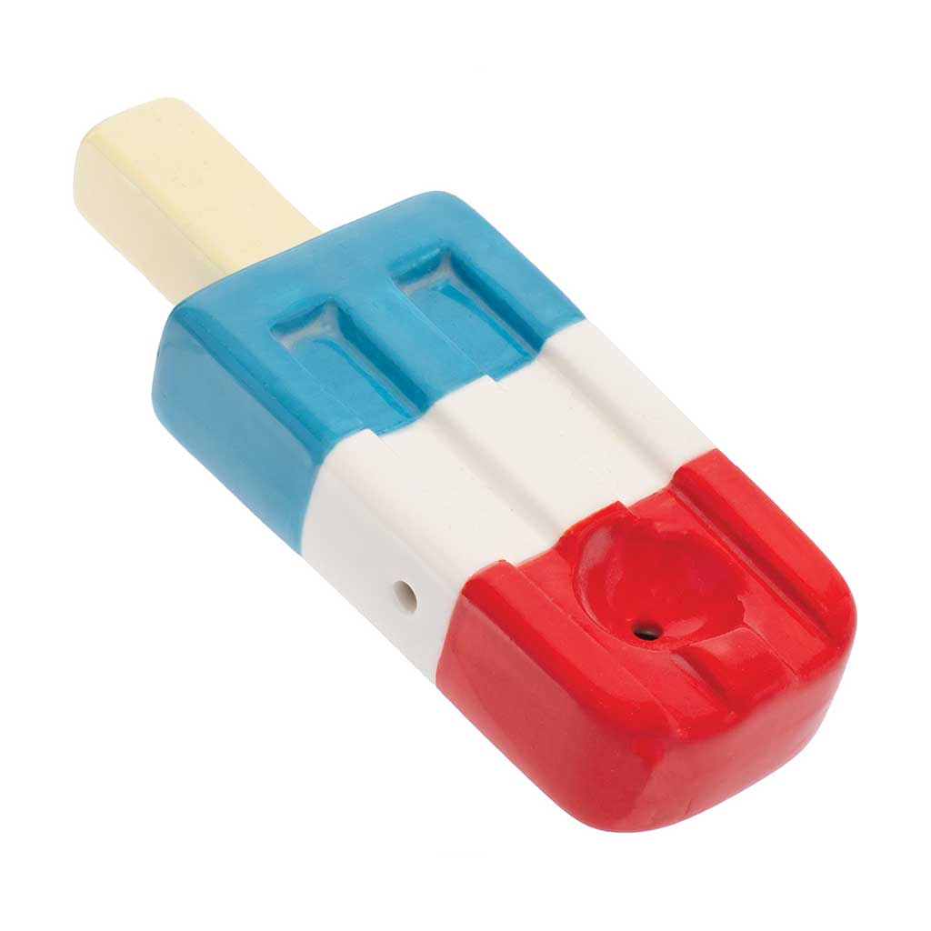 RED WHITE & BLUE POPSICLE CERAMIC PIPE - WACKY BOWLZ