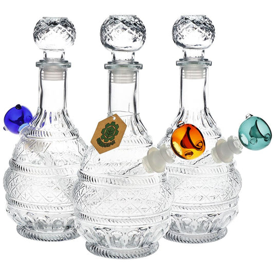 SeshGear Vintage Decanter Style Glass Water Pipe - 10.5"  / 14mm F / Round Lotus / Colors Vary