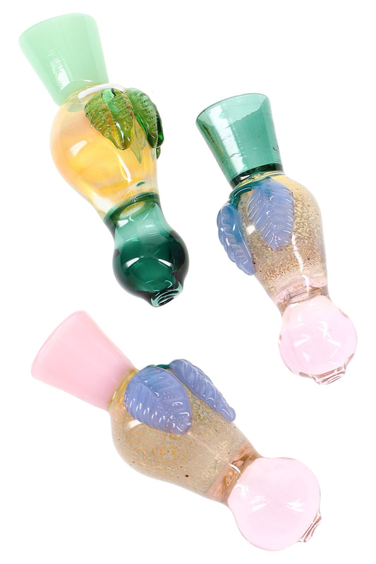 Silver-Fumed Color-Changing Frit Glass Chillum “Patina Pop” – 3″ – Assorted