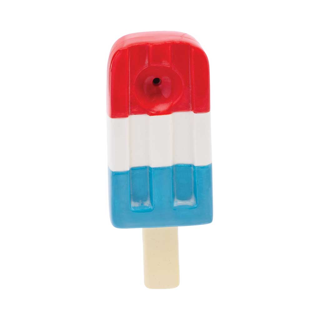 RED WHITE & BLUE POPSICLE CERAMIC PIPE - WACKY BOWLZ