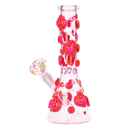 Hearts in Hearts Beaker Glass Water Pipe - 10" / 14mm F