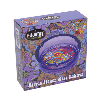 PURPLE HIPPIE FLOWER GLASS ASHTRAY