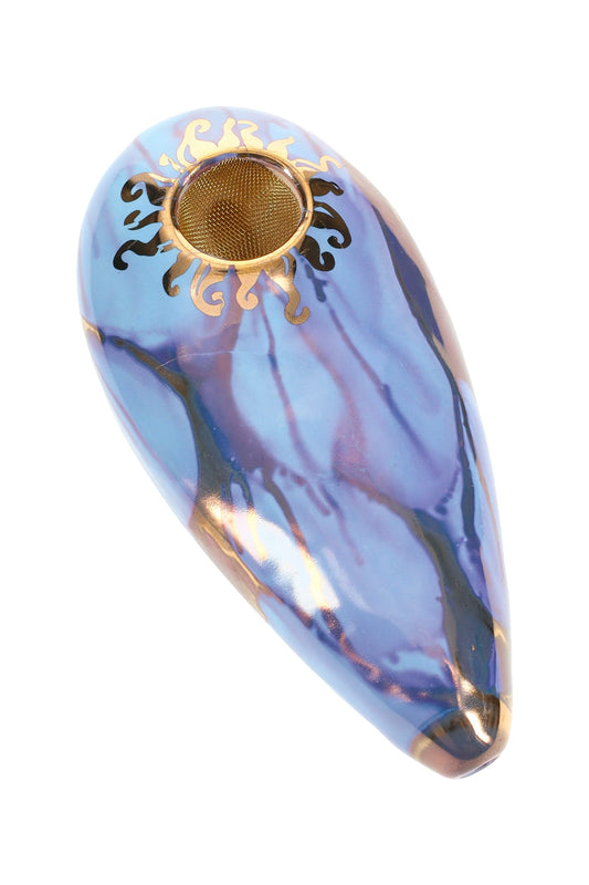 Ancient Creations Ceramics 4″ Oval Ceramic Hand Pipe – Brass Screen – US-Made