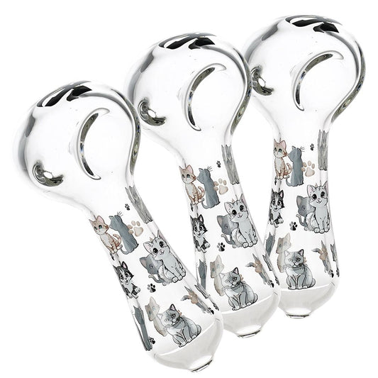 3CT BUNDLE - Pulsar Cute Kitties Glass Spoon Pipe - 4.5"
