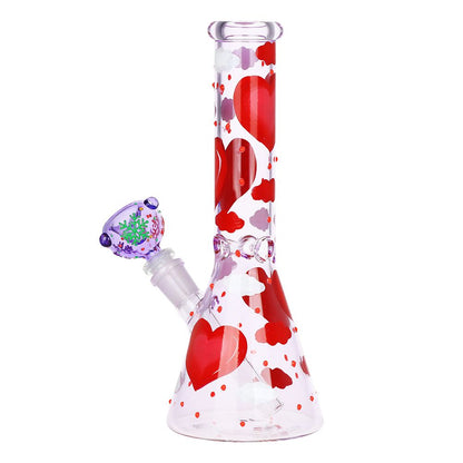 Pinky Hearts Beaker Glass Water Pipe - 10" / 14mm F