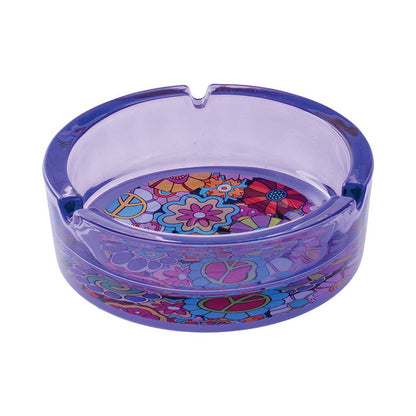 PURPLE HIPPIE FLOWER GLASS ASHTRAY